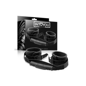 Black Shadow Vegan Leather Cuffs With Handle