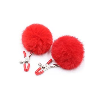 Nipple Clamps Adjustable With Fur Red