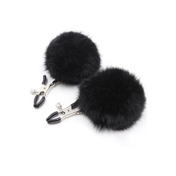 Nipple Clamps Adjustable With Fur Black