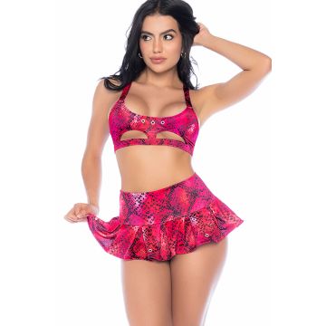 Fuchsia Snake Print Set With Skirt