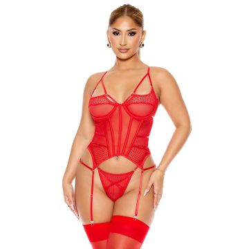 Caught Up O-net Bustier Lingerie Set Red