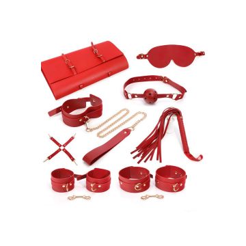 8 Piece Bondage Set Red with Travel Pouch