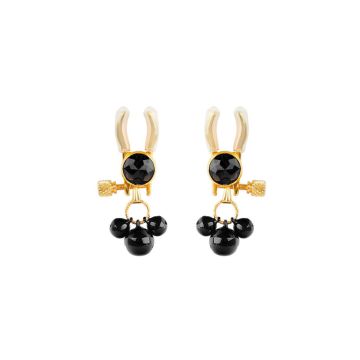 Golden Nipple Clamp With Black Rhinestone