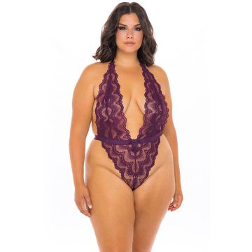 Curvy Alessa Super Plunge Lacy Teddy Purple